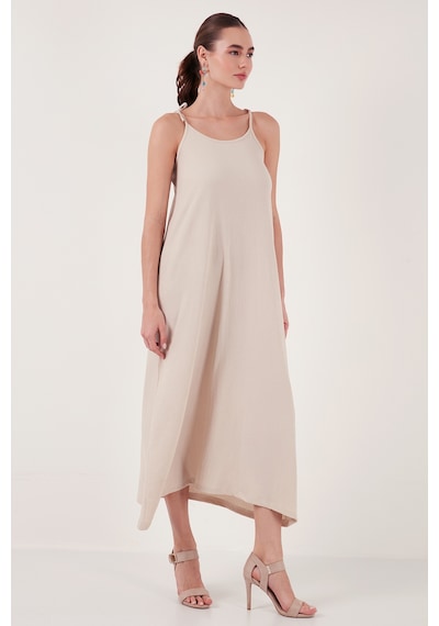 Lela Regular Fit Ip Askılı Uzun Bayan Elbise 5865732 Taş
