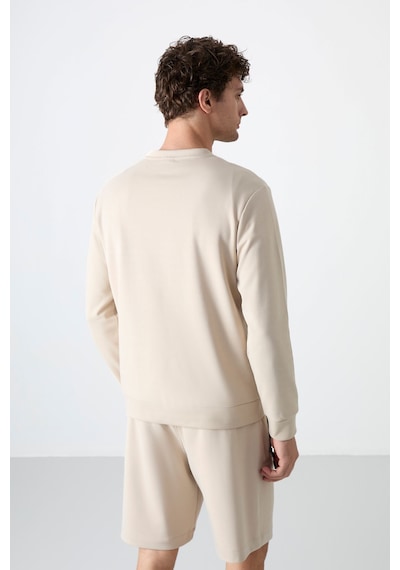 Tommy Life Bej Basic O Yaka Rahat Form Erkek Sweatshirt - 88053 Bej