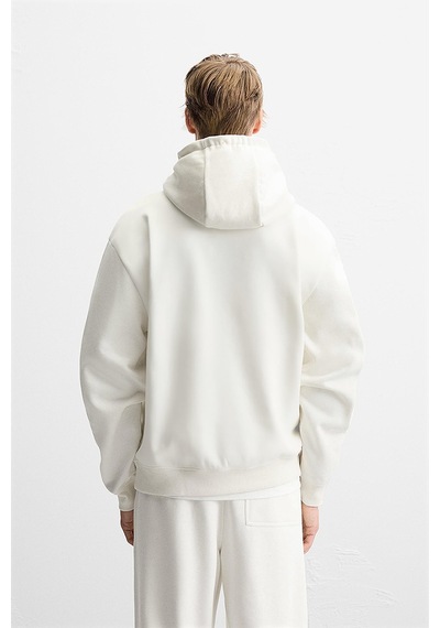 Kanguru Cepli Oversize Kalıp Unisex Düz Hoodie Ekru