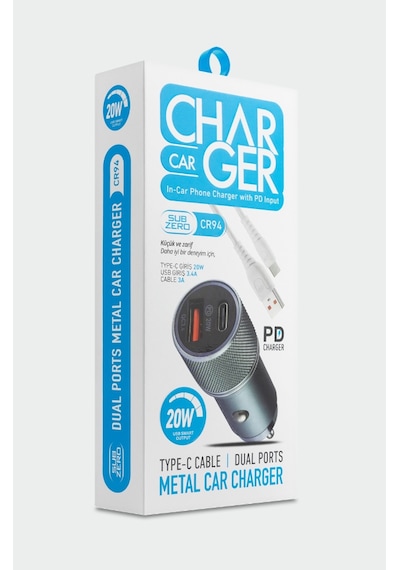 Subzero Cr94 20w 3.4a Hızlı Pd+usb Çıkışlı Type-c Araç Şarj Aleti Siyah