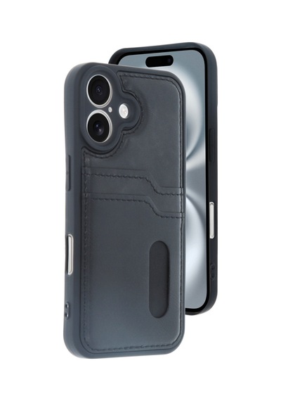 Apple Uyumlu iPhone 16 Uyumlu Kılıf Sara Kartvizitli Deri Kılıf - Siyah