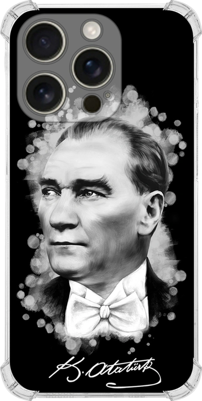 Apple Uyumlu iPhone 16 Pro İle Atatürk Baskılı Köşe Korumalı Antişok Kılıf