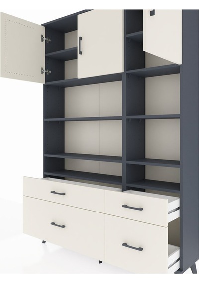 Arges Dolap 10 Raflı 4 Çekmeceli 3 Kapaklı 132x30x195 Antrasit-aytaşı/aytaşı Aytası/aytası