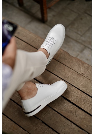 Shoetyle - Hakiki Deri Beyaz Renk Günlük Erkek Sneaker - 610-1005-1626
