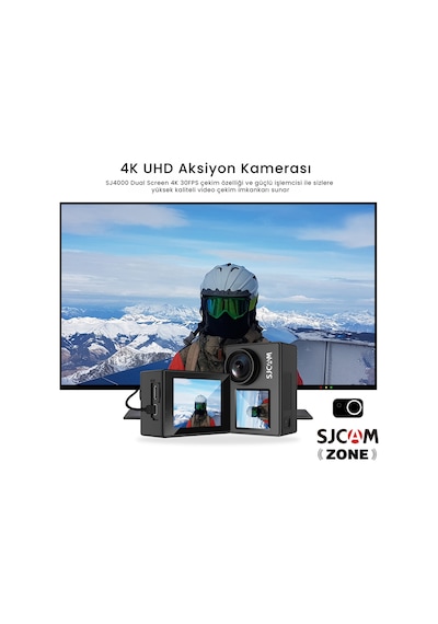 SJCAM SJ4000 Dual Screen WiFi 4K UHD 16MP 170° 2”/1.3” Çift Ekranlı Aksiyon Kamerası Siyah