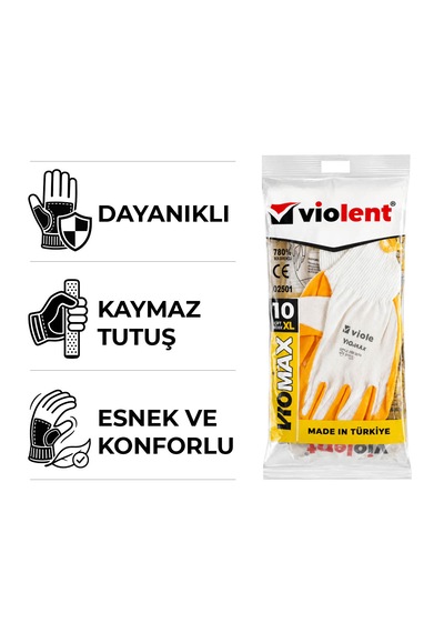 Violent Viomax 2501 Nitril Örme İş Eldiveni No:10 Sarı Beyaz Tek Çift