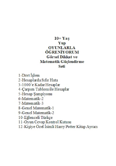 Önel Yayıncılık YUP 10+ Yaş Görsel Dikkat ve Matematik Güçlendirme Seti + Kişiye Özel İsimli Harry Potter Kitap Ayracı