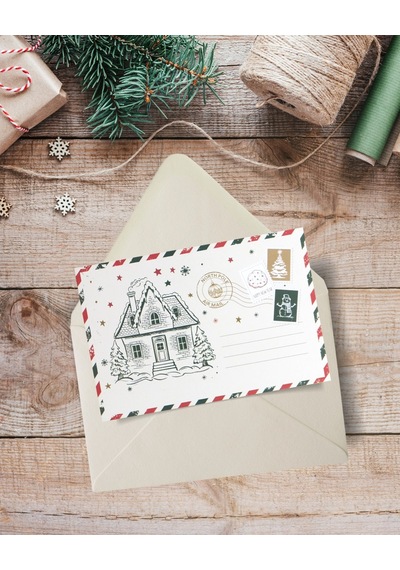 Yılbaşı Kartpostal Ve Zarf Seti, 9 Adet, Yeniyıl Tebrik Ve Hediye
