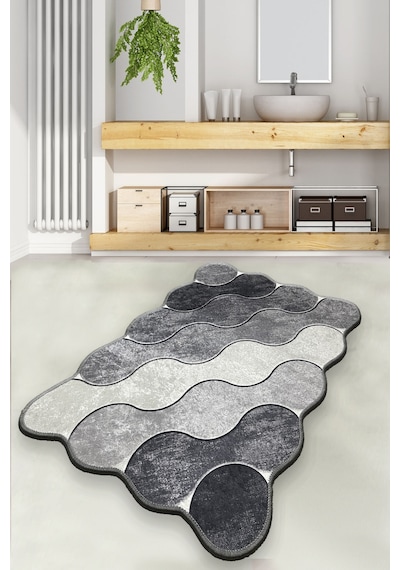 Circle Gri 70x120 cm Banyo Halısı Djt Yıkanabilir Kaymaz Taban  Paspas Klozet Takımı