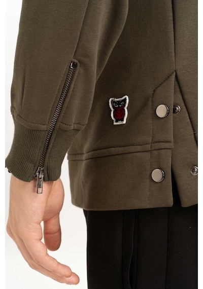 Erkek Bisiklet Yaka Fermuar Detaylı Sweatshirt Haki Haki