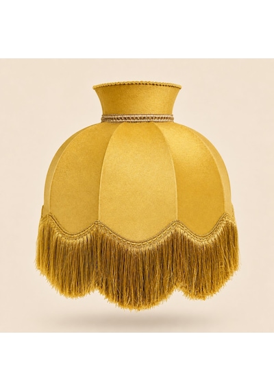 Gold Kadife Kaplı Gold Detaylı El Yapımı Vintage Lambader Şapkası 50x50cm