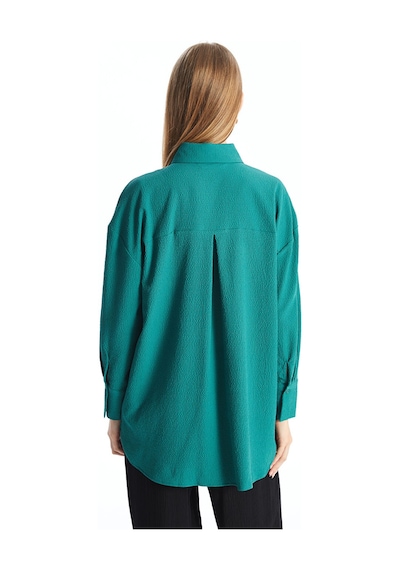 Lcw Modest Yeşil Düz Uzun Kollu Oversize Gofre Kadın Gömlek