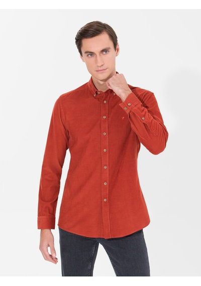 Cacharel Kiremit Slim Fit Uzun Kollu Gömlek Kırmızı Cacharel Kiremit Slim Fit Uzun Kollu Gömlek Kırmızı