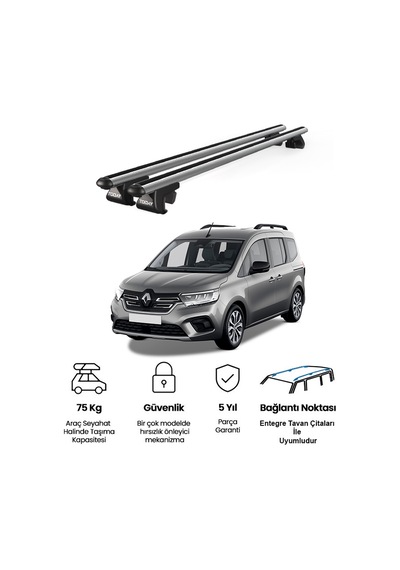 Venüs Renault Kangoo 2007-2021 Uyumlu Gri Ara Atkı Port Bagaj Tavan Barı
