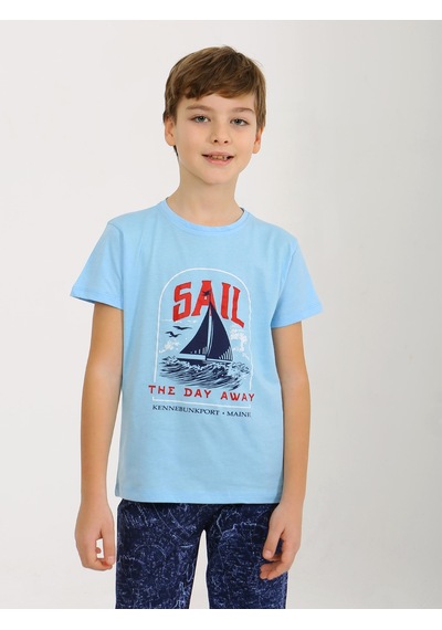 Vitmo Erkek Çocuk Kısa Kollu %100 Pamuklu Pijama Takımı Sail Mavi