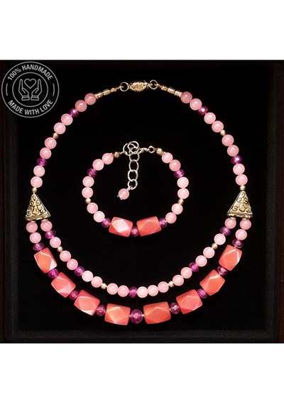 Pembe Sedef Pembe Kuvars Aşk Ve Zarafet Kolye Bileklik Seti Çok Renkli