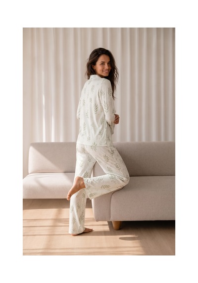 Fit Women Kadın Desenli Basic Kış Çağla Yeşili Pijama Takımı