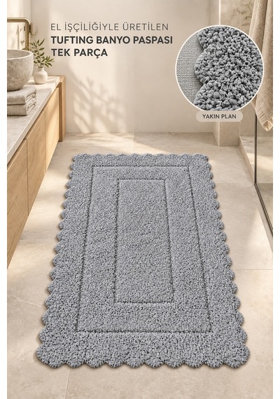 Alanur Bodrum Tufting Cotton Pamuklu El Işi Örgülü Paspas 110 80 X 135 Cm gri