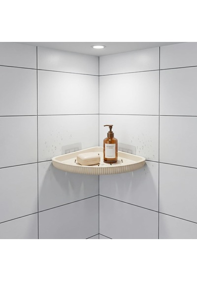 Lexroo Yapıştırmalı Banyo Köşeliği, İstiridye Modeli, Bej, Drenaj Delikli, Delme Gerektirmez
