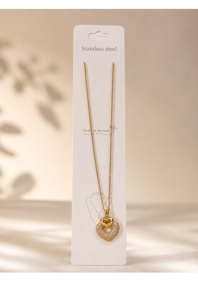 Çift Kalp Zirkon Kolye Gold