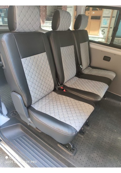 Volkswogen Transporter 5+1 T6 T7 Uyumlu Gri Nakışlı Taytüyü Siyah Deri Karışımı Gri Ip