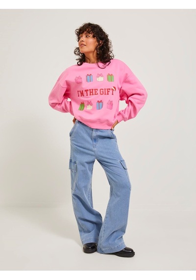 Jjxx Bisiklet Yaka Rahat Kesim Pembe Kadın Sweatshirt 12250198 Pembe