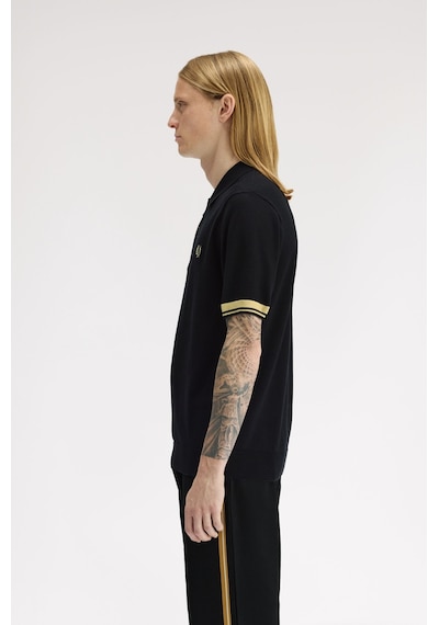Fred Perry K2323-90a Contrast Cuff Knitted Erkek Polo Tişört Siyah