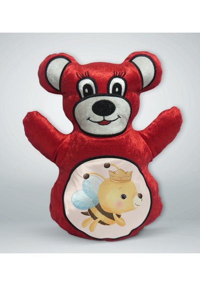 Bk Gift Sevimli Arı Tasarımlı Kırmızı Ayıcık Yastık-1
