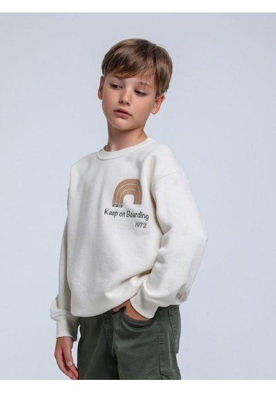 Jack Lions Erkek Çocuk Keep On Yazılı İnce Şardonlu 3 İplik Sweatshirt-14267 Krem