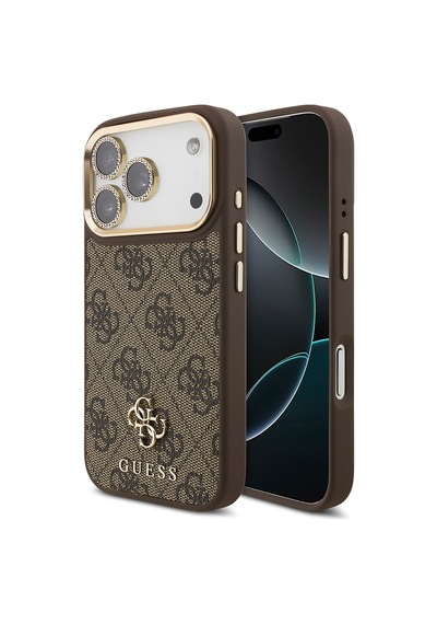 Apple Uyumlu iPhone 17 Pro Guess Lisanslı 4g Yazı Logolu Kılıf&ekran&lens Koruyucu 3in1 Aksesuar Seti Kahverengi Kahverengi