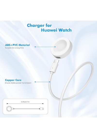 Caseonn Huawei Watch 3 Manyetik Usb Hızlı Şarj Kablosu Beyaz