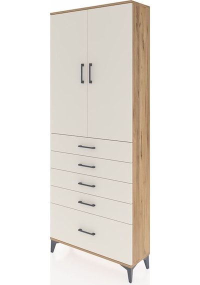 Arges Dolap 2 Raflı 5 Çekmeceli 2 Kapaklı 88x30x221 Çam-aytaşı Çam