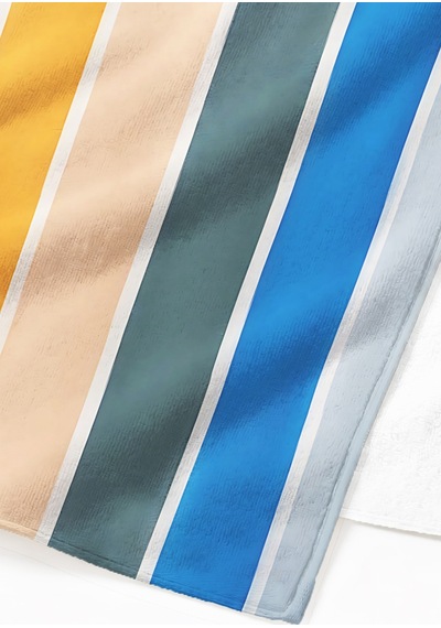 Çizgili Renk Bloklu Modern Plaj Havlusu - Akdeniz Stil Turuncu Mavi Hızlı Kuruyan Mikrofiber Havlu Çiy Çayı