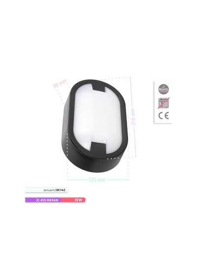 ACK 15W LED Duvar Armatürü 6500K Beyaz Işık Dekoratif Dış Mekan B Diğer