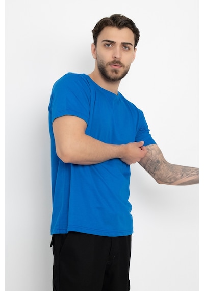 Dasüniforma Bisiklet Yaka Günlük Pamuklu Yumuşak Dokulu Comfort Fit Basic T-shirt Mavi