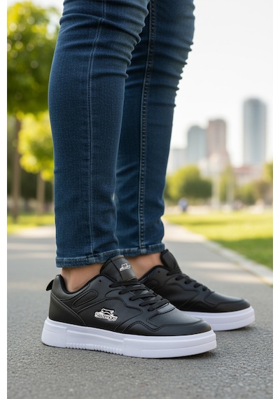 Slazenger Siyah Beyaz Bağcıklı Cilt Hafif Esnek Unisex Spor Ayakkabı Energy G Siyah - Beyaz
