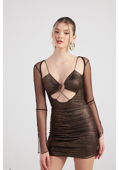 Holly Lolly Parlak Kumaşlı Bodysuit Etek Lunor Takım Kahve