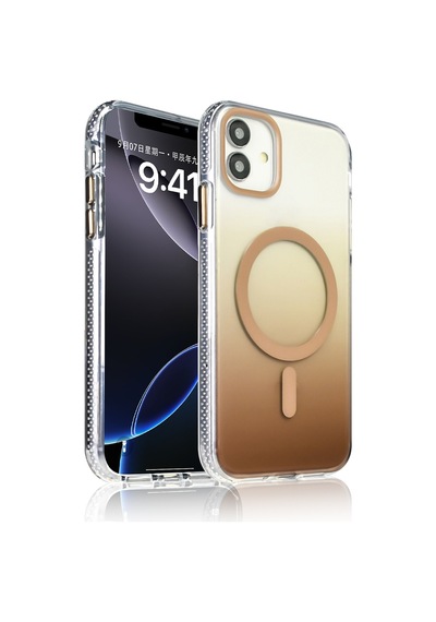 Apple Uyumlu iPhone 11 Kılıf M-safe Şarj Özellikli Transparan Renk Geçişli Zore Toros Kapak Gold