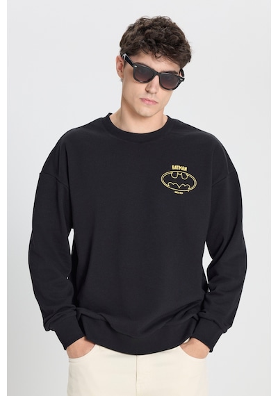 AC&Co / Altınyıldız Classics Erkek Sıyah Batman Lisanslı 3 İplik Loose Fit Bol Kesim Pamuklu Bisiklet Yaka  Sweatshirt Siyah