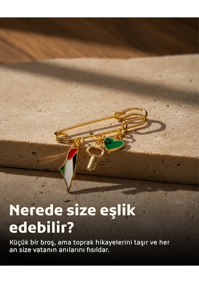 Filistin Bayrakli Haritası , Fetih Anahtarlığ Ve Yeşil Kalıbı Üçlü Yaka İğnesi Broş A300059 Altın