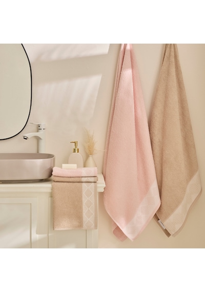 Karaca Home Diamond Touch %100 Pamuk Hamam Seti 4 Parça Pudra Bej