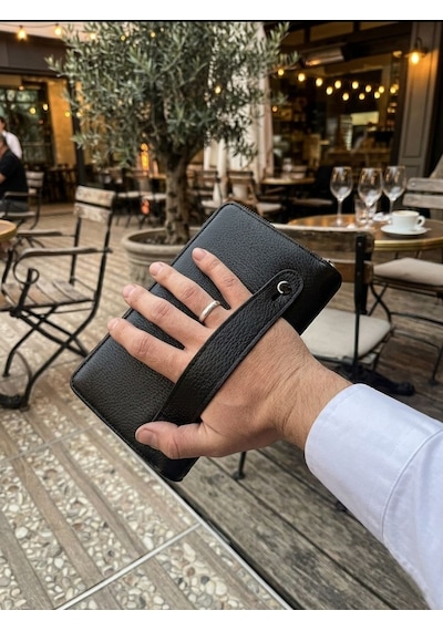 Telefon Para Çantası Hakiki Deri El Çantası Portföy - Kartlık Bölmeli Çok Gözlü Premium %100 Deri 8683255014118