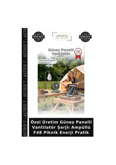 Özel Üretim Güneş Panelli Vantilatör Şarjlı Ampüllü F48 Piknik Enerji Pratik