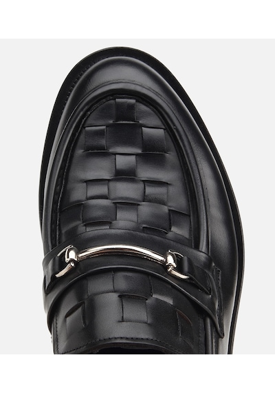 Hotiç Erkek Deri Siyah Örme Metal Detaylı Klasik Loafer