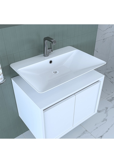 Banos Banyo Roomart Ld7 65 Cm Ayaksız 2 Kapaklı Lavabolu Mat Beya Mat Beyaz