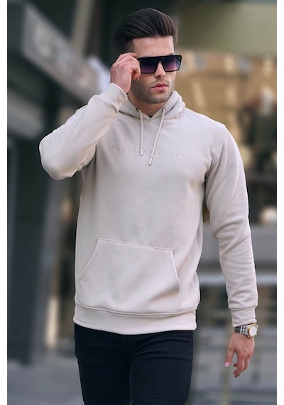 Madmext Bej Kapüşonlu Basic Sweatshirt 6014 Bej