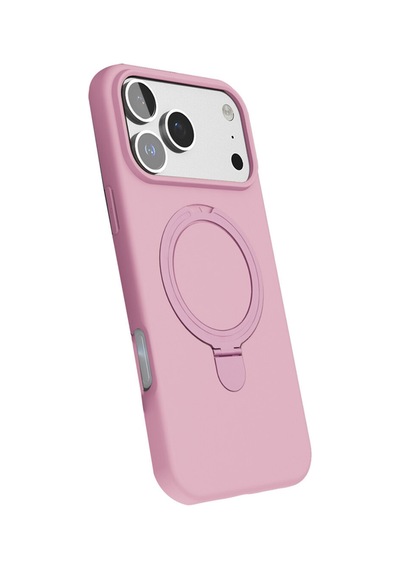 Apple Uyumlu iPhone17 Pro Max Pembe Standlı Magsafeli Silikon Kılıf Açık Pembe