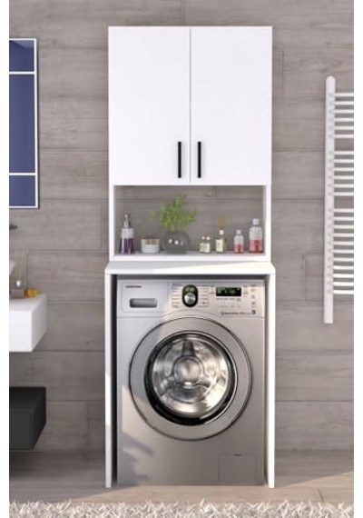 Üst Dolaplı Çok Amaçlı Çamaşır Makinesi Banyo Dolabı Beyaz Diğer