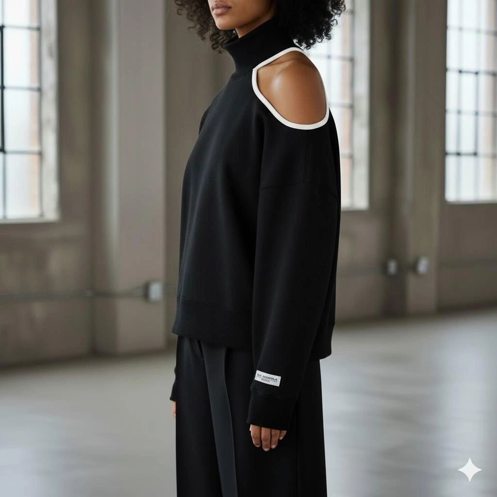 Afri Modern Açık Omuz Tek Omuz Balıkçı Yaka Kadın Sweatshirt - Siyah Rengi Siyah Afri Modern Açık Omuz Tek Omuz Balıkçı Yaka Kadın Sweatshirt - Siyah Rengi Siyah