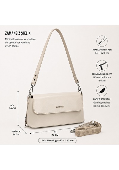 Just Polo Kadın Yeni Sezon Çapraz Askılı Günlük & Özel Günlere Uygun Şık El Ve Omuz Çantası Ebat: 28 X 13 Cm Taş 77167182